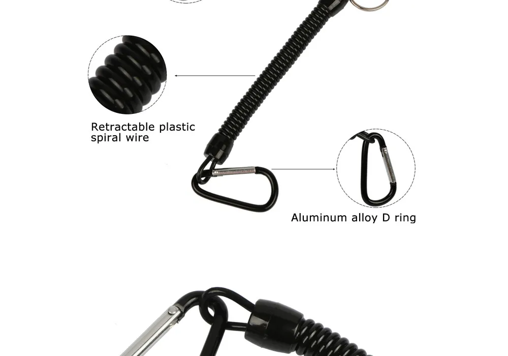 Goture, 6 шт., черные рыболовные веревки, выдвижной пластиковый спиральный трос, страховочная линия, максимальная растягивающаяся Длина 100 см