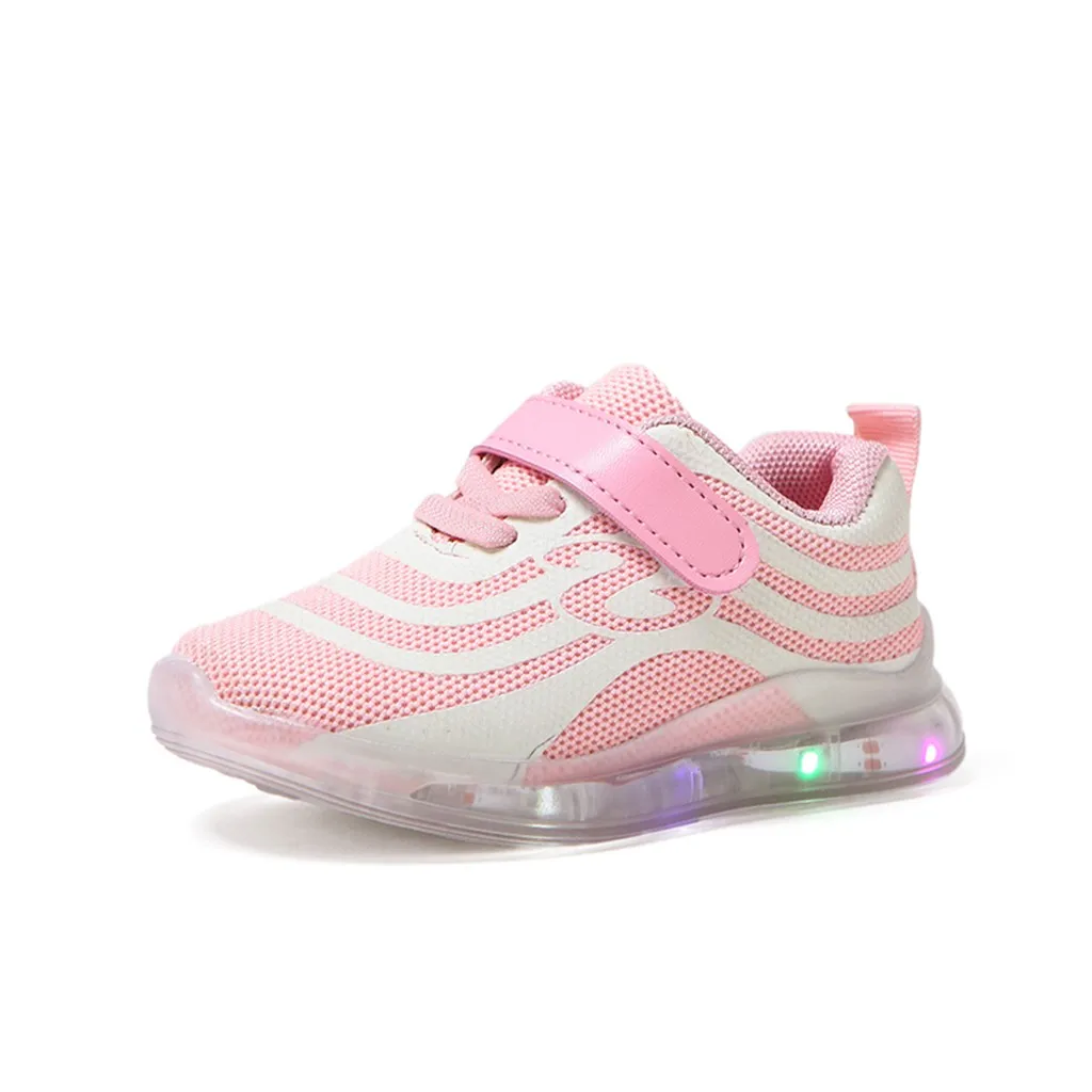 Детские кроссовки для бега; повседневная обувь с сеткой; светящаяся спортивная обувь с мягкой резиновой подошвой для девочек; обувь для маленьких мальчиков