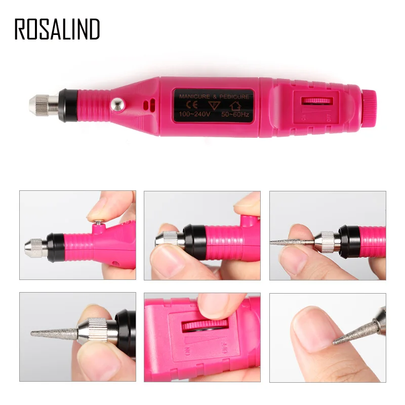 

ROSALIND 1Set Electric Manicure Drill Set Professional Machine Electric 6 Bits Nail Art Tool For Manicure Pedicure Nail Art Pen