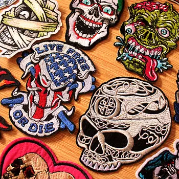 

DIY Patch Iron On Patches On Clothes Embroidered Punk Skull Patches For Clothing Embroidery Skull Patch For Clothes Biker Badges