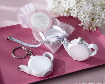 

200PCS Unique Design Love is Brewing Teapot Measuring Tape Keychain Portable Key Ring Wedding Gift Free Shipping