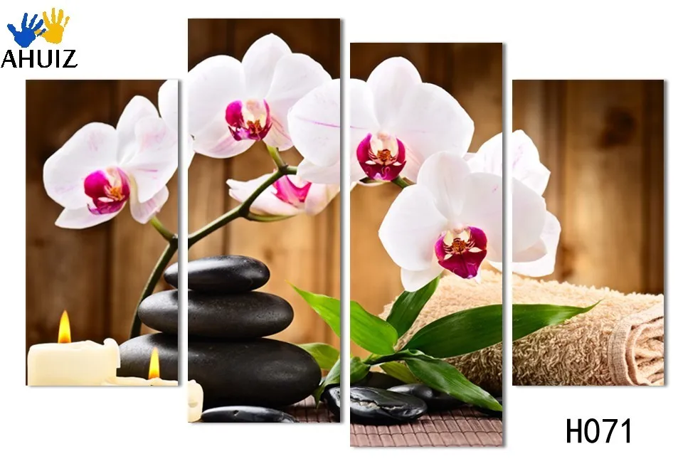 

Free shipping Framed White Flower Stone candles Oil Paintings Canvas For Bedroom Pictures Wall Art Modern Home Decoration H071