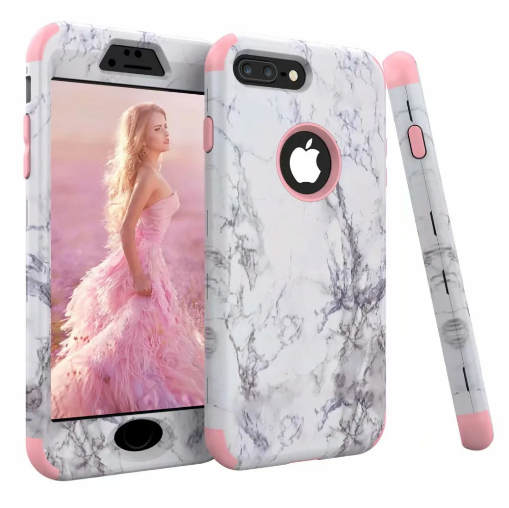 

3 in 1 Marble Pattern Bumper 360 Case for iPhone X XS XR XS Max 7 6 6S 8 Plus Hard Back Cover PC Silicone for Galaxy Note 8 9