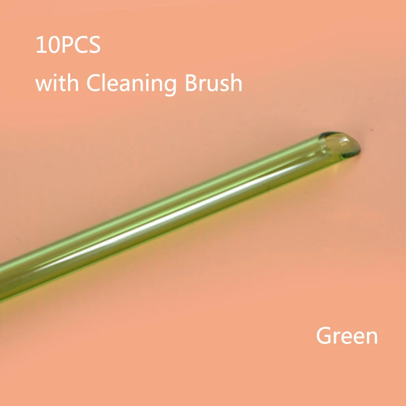 UPORS 10 шт многоразовые стеклянные соломы 200*8 мм ПРЯМЫЕ стеклянные соломинки для питья с чистящей щеткой Экологичные стеклянные соломинки для смузи - Цвет: Зеленый