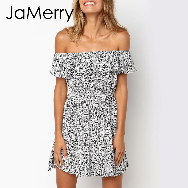 JaMerry/винтажное сексуальное короткое платье с открытыми плечами и рюшами в