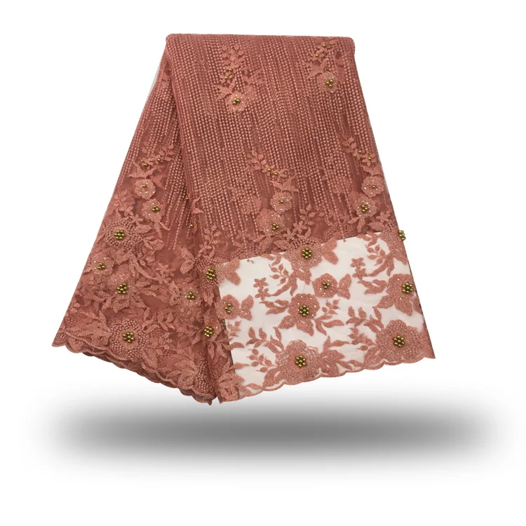

2018 new arrival African Lace fabric.High Quality French tulle Lace with beads for party dress.FC17-LFM23