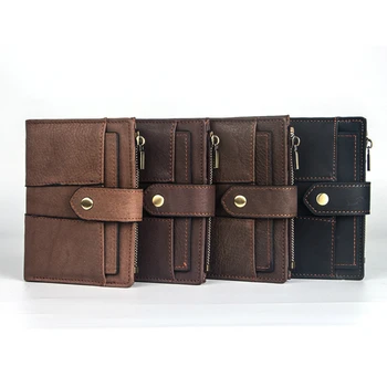 

New genuine leather men RFID anti-magneti wallet vintage style high quality short hasp zipper wallets creative purse