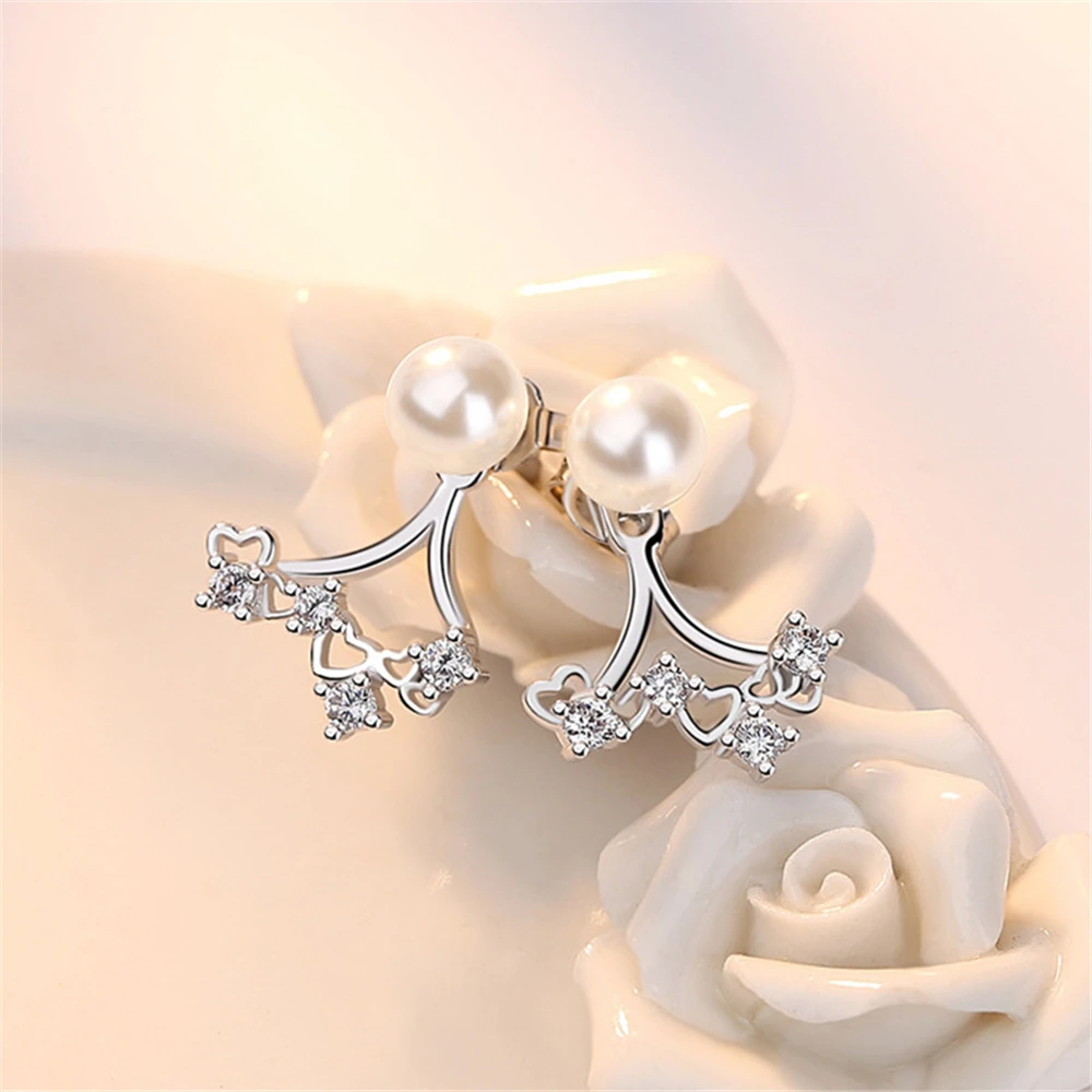 Женские серьги гвоздики из серебра 925 пробы с цирконом и жемчугом|pearl studs|brand stud