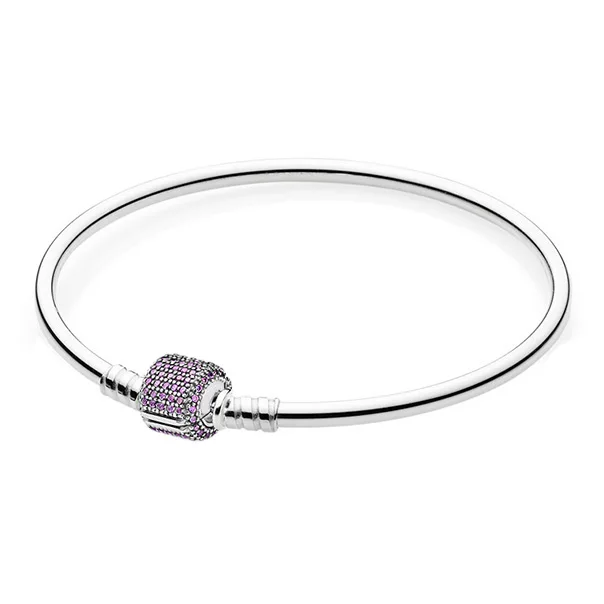 

925 Sterling Silver Pave Barrel Clasp With 3 Color Crystal Snake Chain Pandora Bracelet Bangle Fit Women Bead Charm Diy Jewelry