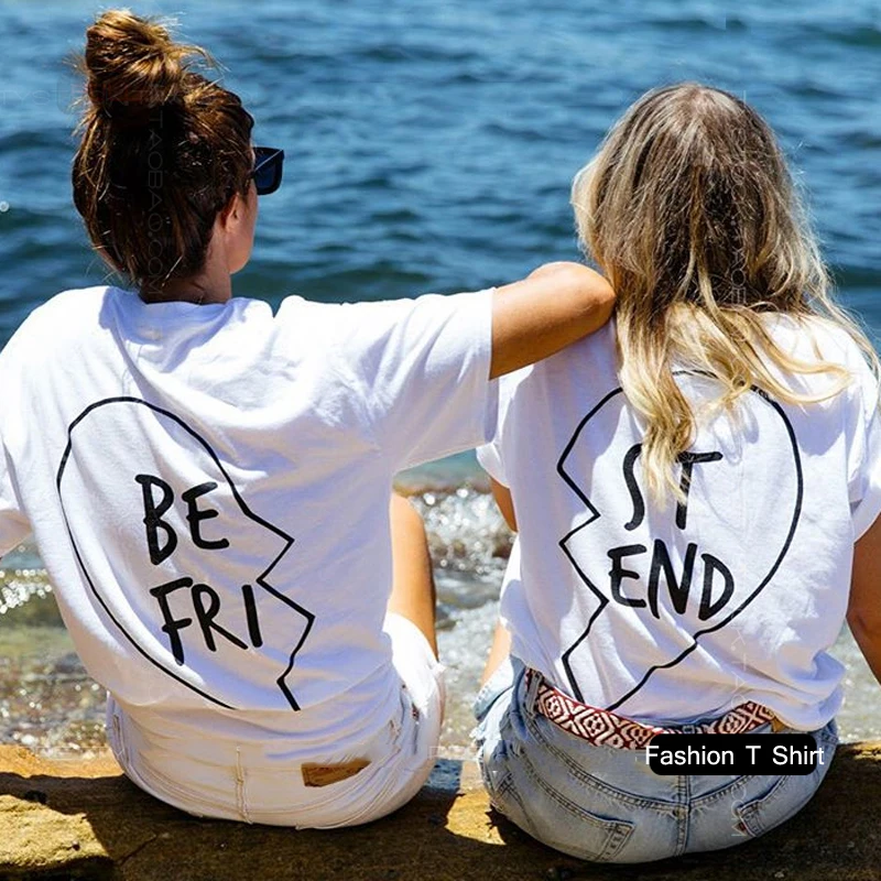 

Best Friends T Shirt Women Top 2018 Summer Women Female T Shirt Printing Letter BE FRI ST END T Shirts Short Sleeve White Tops