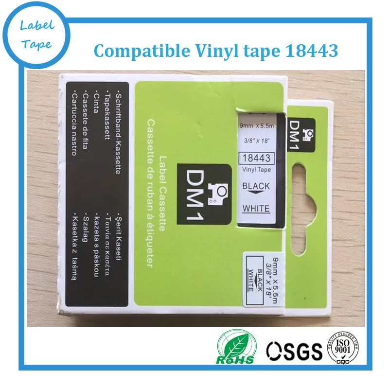 

5 шт./лот совместимая виниловая лента dymo 3/8 ''x 18'' 9 мм x 5,5 м черная на белом 18443