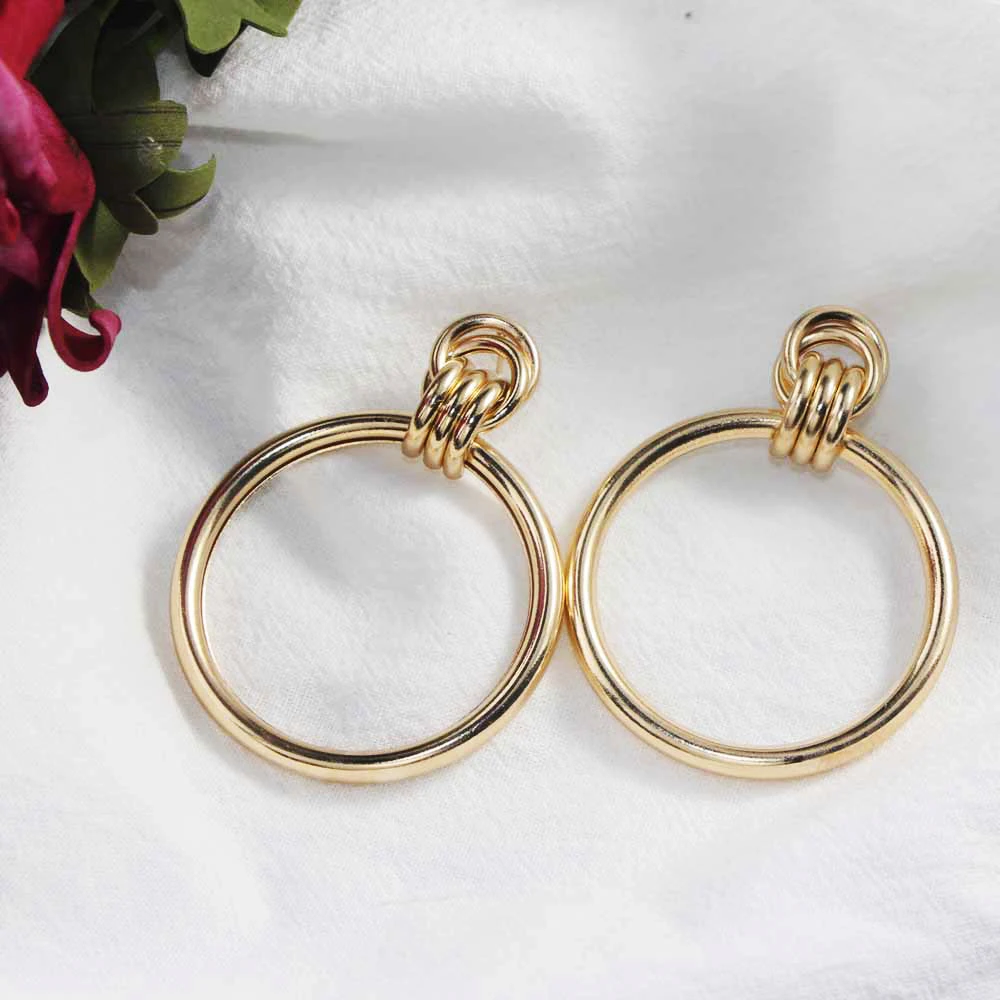 

JUST FEEL Big Smooth Circle Hoop Earrings Winding Round Gold Color New Punk Earring For Women Trendy Party Jewelry Accessories