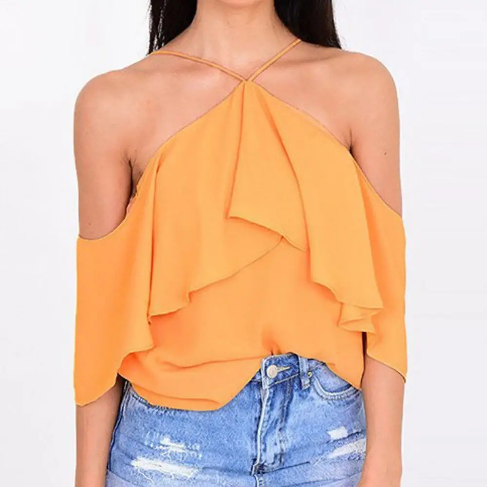 

Women Boho Beach Summer Halt Tops Casual Off Shoulder Vest Ladies Ruffled harajuku Blouse Loose tumblr blusas feminina dames