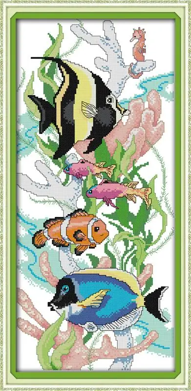 

Cross Stitching Kits 14CT 11CT Tropical fish 3 DIY Craft Needlework DMC Counted Cross Stitch Sets for Embroidery Home decoration