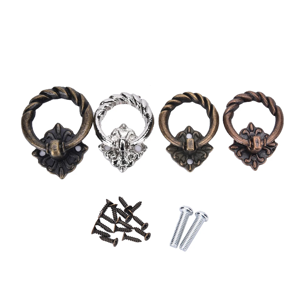 

Creative New 2 Sizes Zinc Alloy Vintage Antique Drawer Dresser Cupboard Cabinet Knobs Old Drop Ring Pulls Handle With 2 Screw