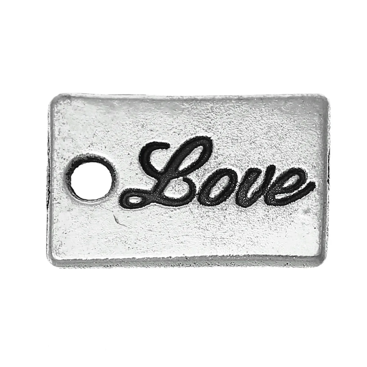 

Zinc metal alloy Charm Pendants Rectangle Antique Silver Message Pattern " LOVE " 14mm(4/8")x 9mm(3/8"),8 PCs