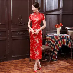 Шанхай история воротник-стойка Женские Длинные Cheongsam Qipao традиционное платье плюс Размеры 6XL длинное платье с коротким рукавом