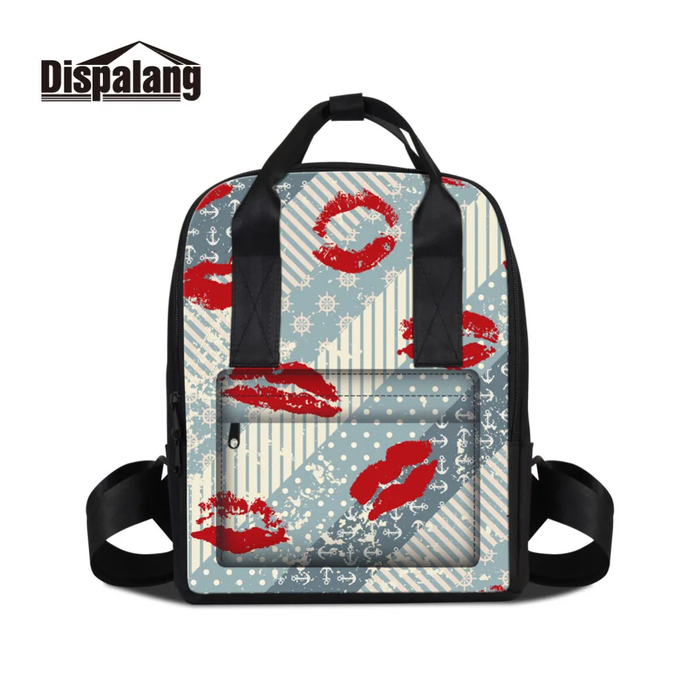Dispalang 3D Printing Lips Backpack For Women Stripe Pattern School Bags For Teenager Girls Students Travel