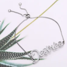 

Personalized Silver Color Bracelet New letter Geometric Adjustable Charm Custom Name Bangles For Women Fashion Jewelry Gift