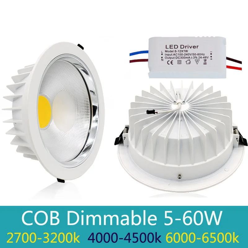 5W 10W 15W 30W 60w 80w white Led Panel Light AC 110-265V Round COB ceiling Dimmable Down Lights With Driver | Лампы и освещение