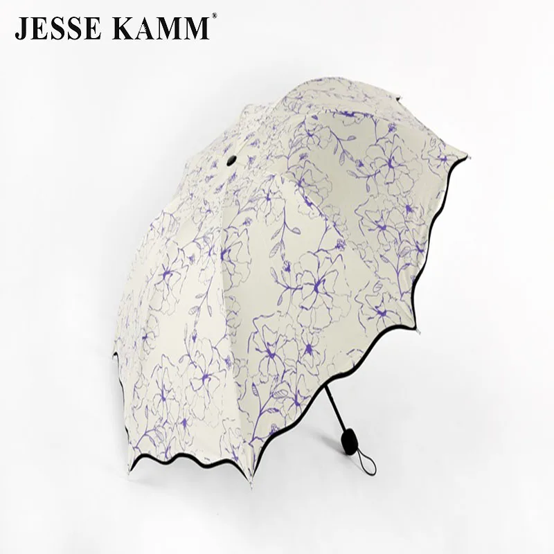 JESSE KAMM высокое качество 190T ручной узор Тройной Складной Солнце brolly lady sun tan винил 8
