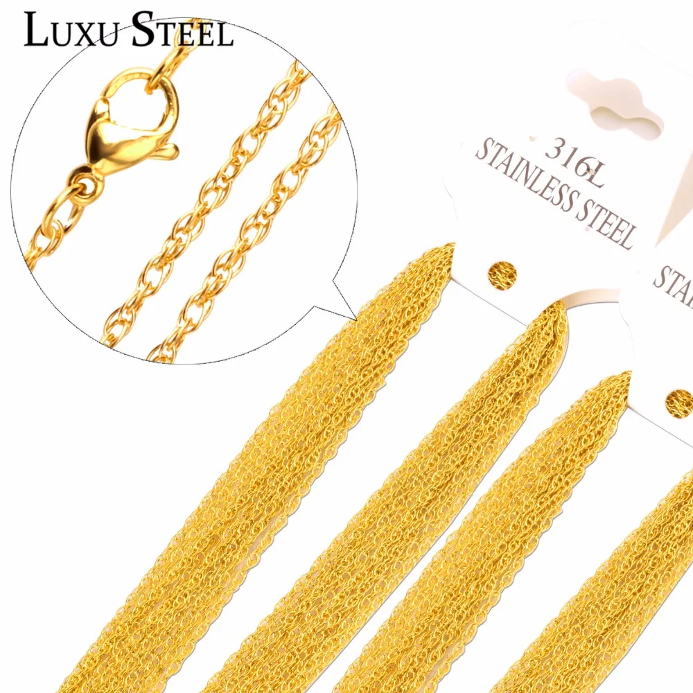 LUXUSTEEL 10 шт./лот ожерелья 18 дюймов до 14 нержавеющая сталь Золото/сталь цвет Rolo цепи