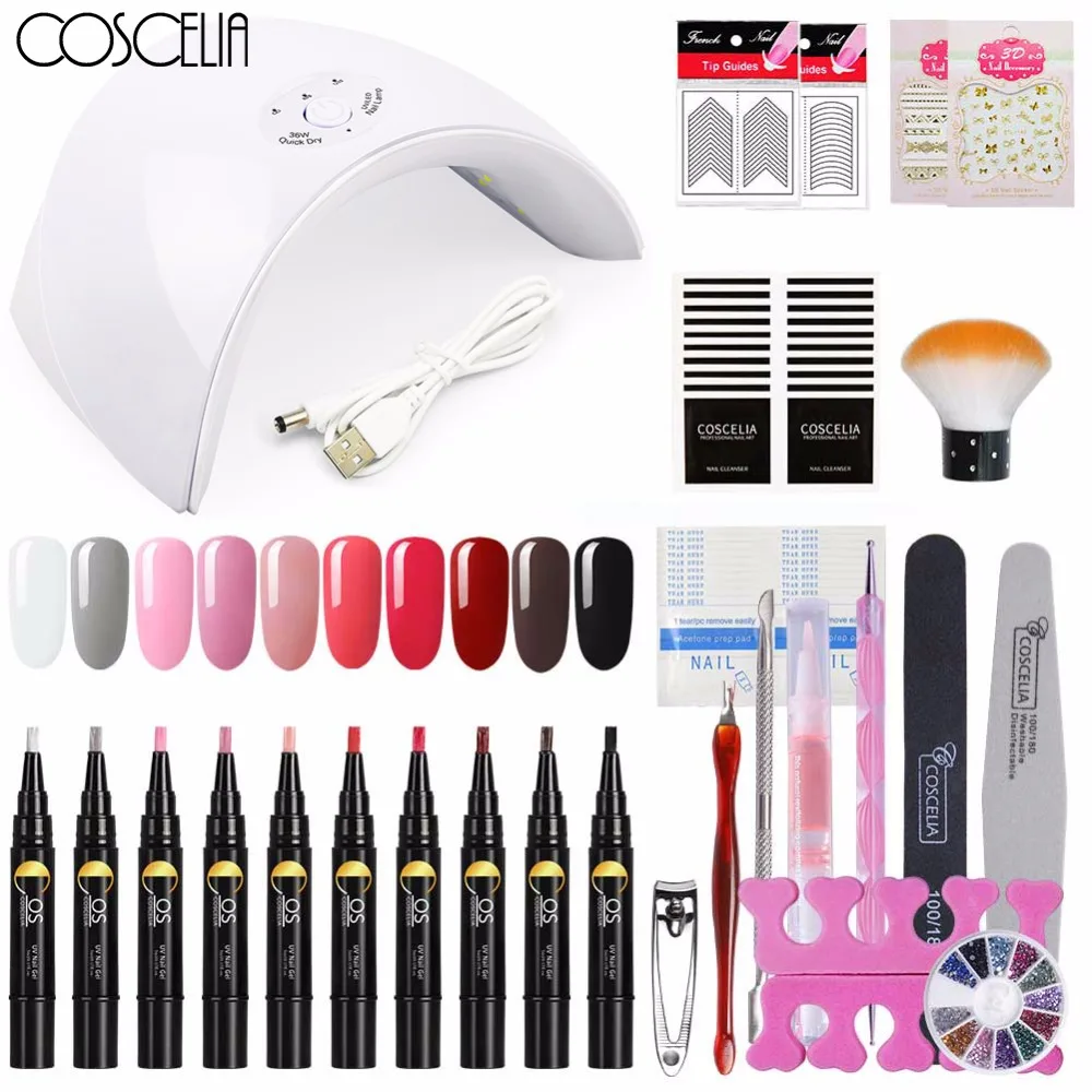 

COSCELIA Nail Set 36W UV Lamp Dryer 10pcs Gel Nail Polish Soak off Manicure Tools Set Nail Gel Polish Kit for Nail art Tools