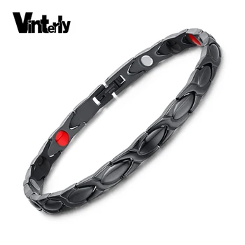 

Vinterly Black Bracelet for Women Health Energy Germanium Bracelet Femme Stainless Steel Magnetic Friendship Bracelets Women