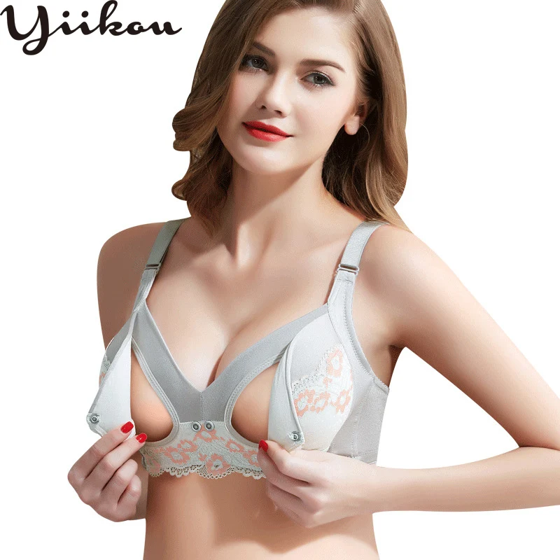

Female front open buckle bra gathered Anti-sagging cotton inner bra Bra lace no steel ring women's underwear