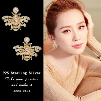 

Warme Farben Korea Silver Plate Women 's Gold Stud Earrings Crystal Zircon Cute Bee Earrings Fine Jewelry Lady Party Accessories