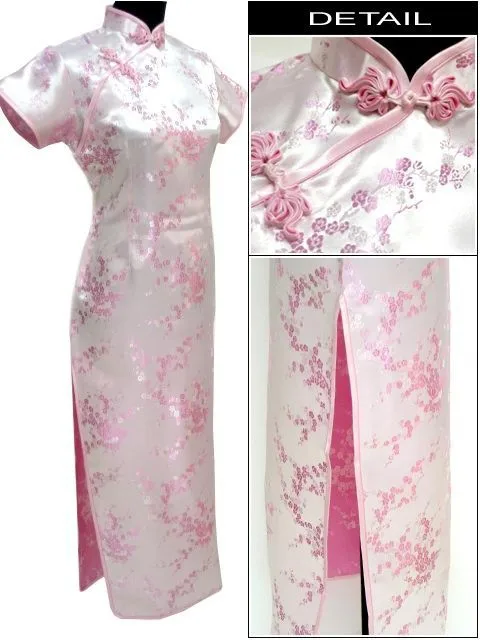 Золотое традиционное китайское платье Женская атласная длинная Cheongsam Qipao одежда размера плюс S M L XL XXL XXXL 4XL 5XL 6XL J3081 - Цвет: pink