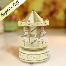 Деревянная музыкальная шкатулка карусель, заводная деревянная музыкальная шкатулка, веселый рождественский подарок