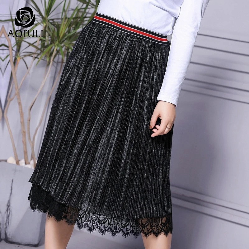 AOFULI L ~ 5XL 4XL шикарная Женская юбка большого размера с эластичной резинкой на талии