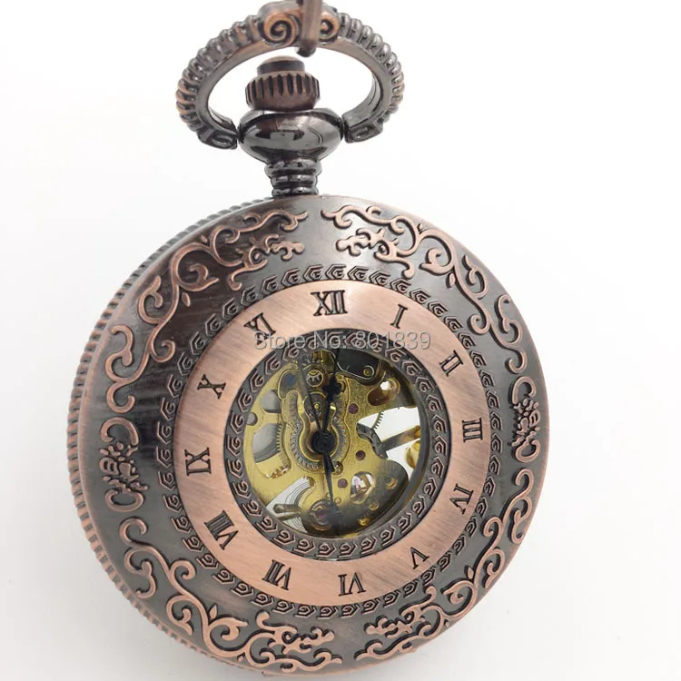 Classic font b Steampunk b font Copper Tone Hand Wind Mechanical Style Arab Numeral Mens Pocket
