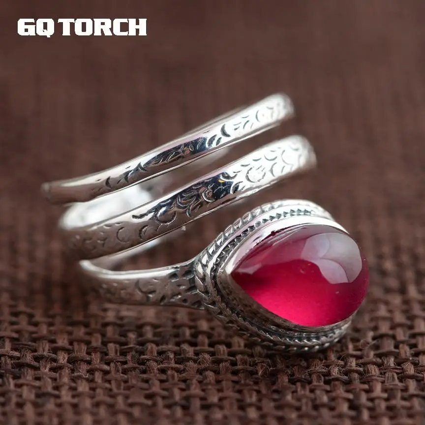 GQTORCH Natural Gemstone Red Ruby Rings for Women 925 Sterling Silver
