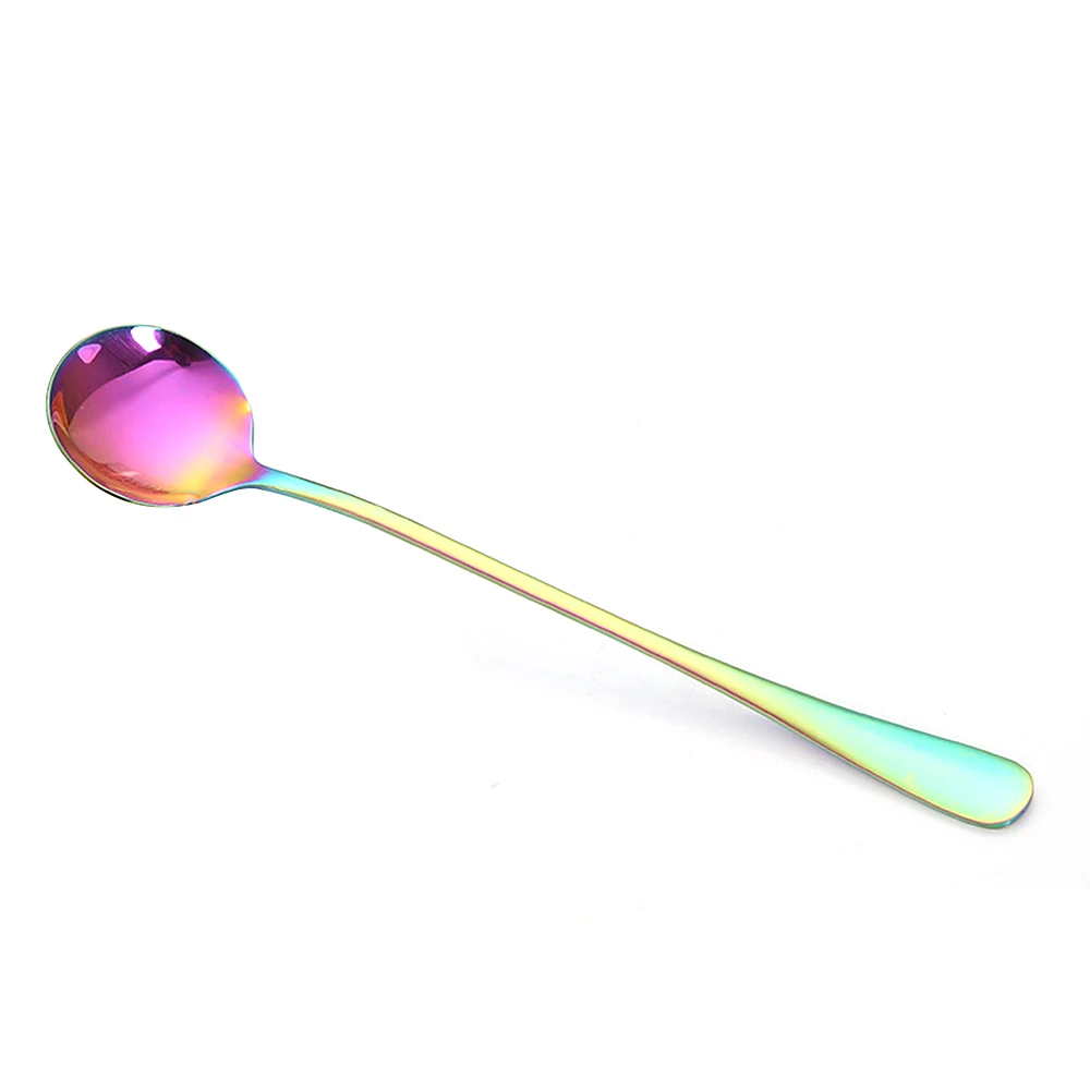 Прямая Красочная ложка 18,8*3,5 см ложка с длинной ручкой столовые приборы кофе кухня гаджет из нержавеющей стали для питья - Цвет: Symphony
