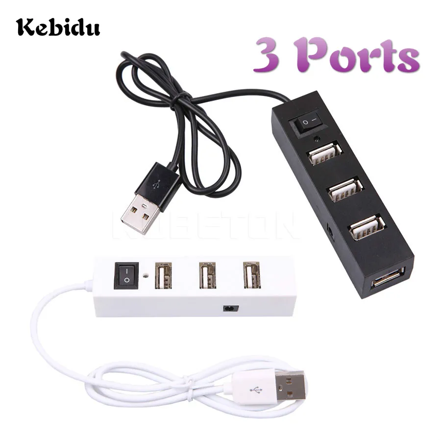 Kebidu мини USB 2,0 концентратор адаптер 3 порта USB разветвитель с выключатель концентратор для ПК ноутбук Windows 7 8 10