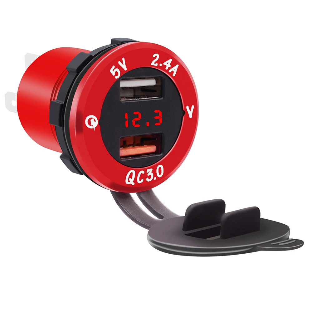 

Qucik Charge QC 3.0 Waterproof Car Boat Motorcycle Cigarette Lighter Sockets Power Plug Outlet Dual USB 12V-24V For Mobile Phone