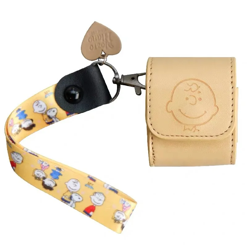 

Cute anime cartoon Charlie Brown Leather Wristband keychain Bluetooth Wireless Earphone Case For Apple AirPods 1 2 Headset