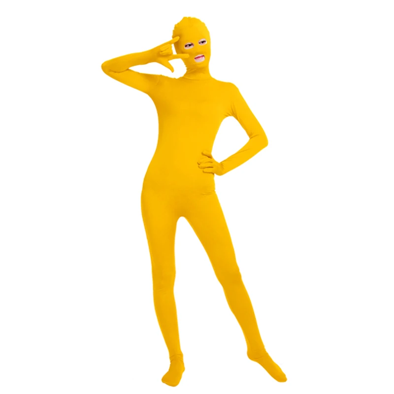 Ensnovo унисекс косплей нейлон спандекс зентай боди костюмы лайкра черный костюм глаза рот открытый Unitard Косплей Вечерние - Цвет: Yellow