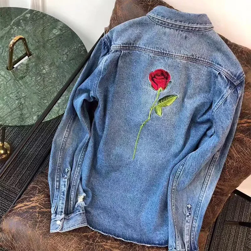 

New Denim Jacket Women 2019 Female Jeans Jacket embroidery long-sleeved denim jacket men and women Coat