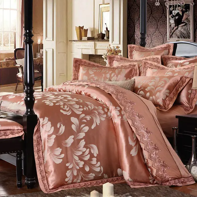 4/6 Pieces luxury golden duvet cover set tribute silk russian double