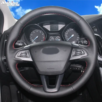 

Shining wheat Hand-stitched Black Leather Car Steering Wheel Cover for Ford Focus 3 2015