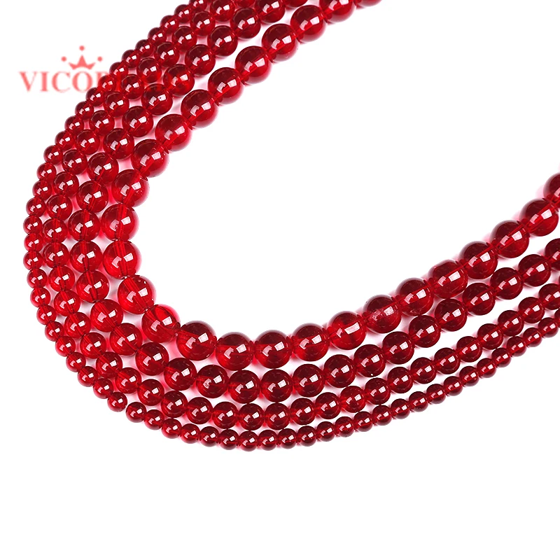 

Natural Stone Smooth Garnet red Glass Loose Beads 15" Strand 4 6 8 10 12MM Pick Size For Jewelry Making