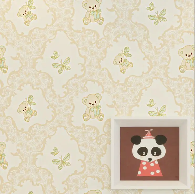 Cartoon Lovely Bear Pattern Wallpaper Roll Happy Children S Room