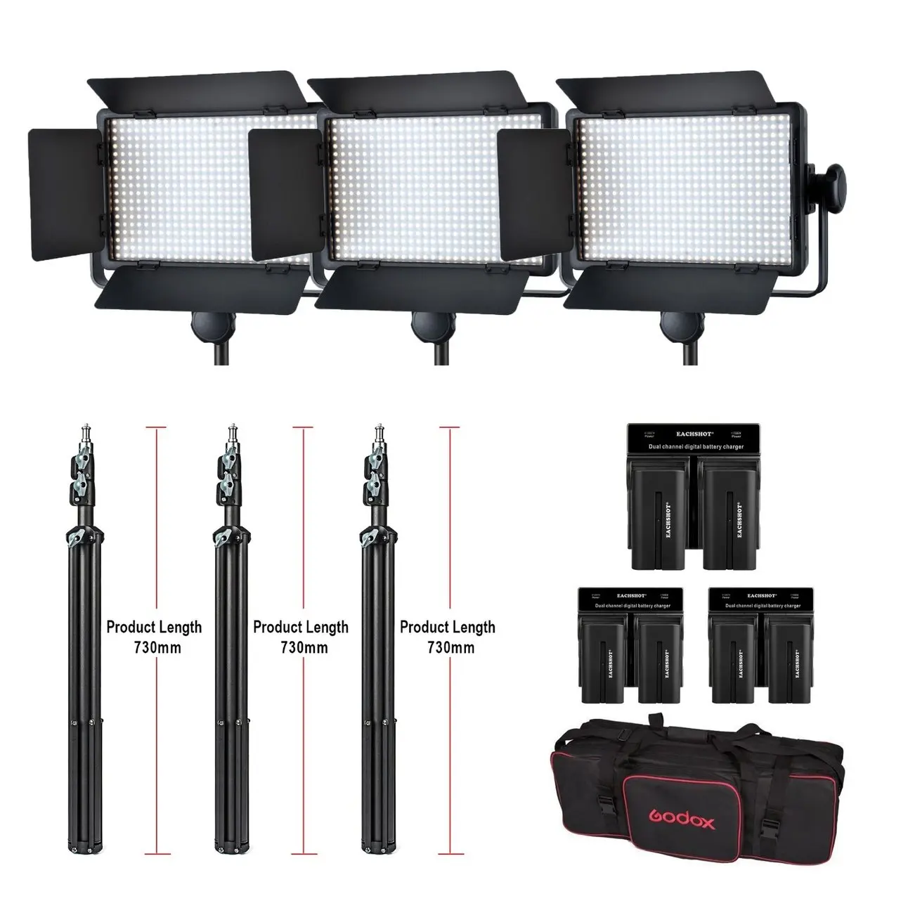 

Godox Professional LED Video Light LED500C Changeable Version 3300K-5600K + battery+Dual Charger +2M light stand