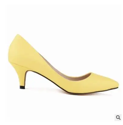 Spring Women Leather Sexy Pointed Toe Daily High Heel Shoes Plus Size 34-42 Ladies Candy Color Fashion Office Pumps QKP0258B - Цвет: yellow
