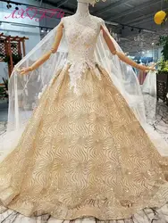 AXJFU принцесса Золотое кружево блестящие Роскошные вуаль вечернее платье Турция Иллюзия вечернее платье со стразами 100% настоящая