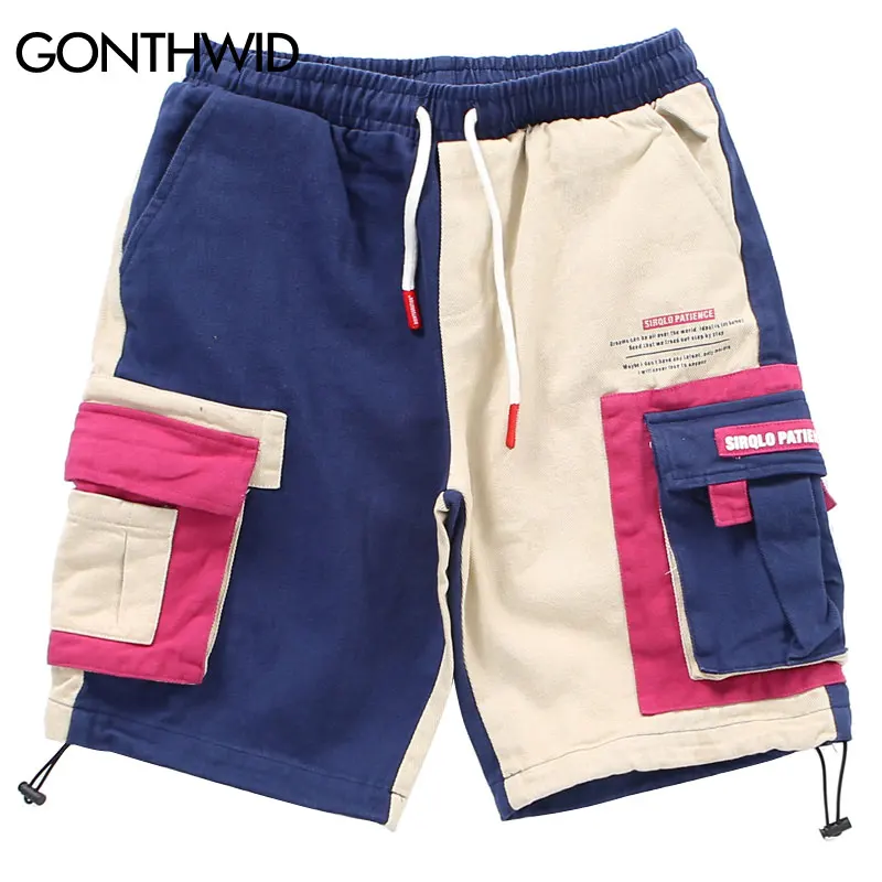 

GONTHWID Two-Tone Color Block Patchwork Cargo Shorts Streetwear 2019 Mens Harajuku Casual Pockets Short Joggers Sweatpants Male