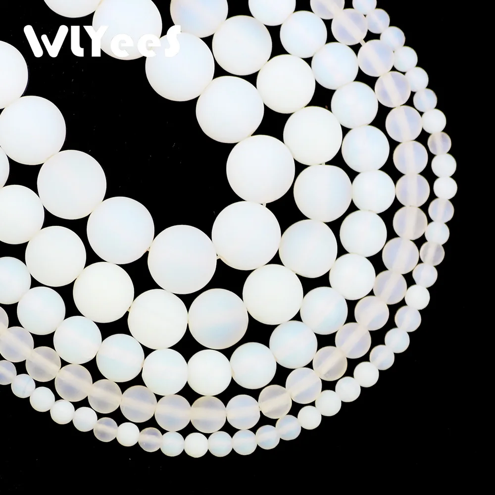 

WLYeeS Natural Stone Matte White Opal Stone Round ball 4 6 8 10 12mm Loose space bead women jewelry bracelet Necklace Making DIY